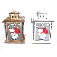 XMAS bear with sleigh wood crafts lantern 2assorted