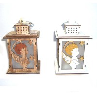 2 assorted XMAS angel wood crafts lantern for home decoration